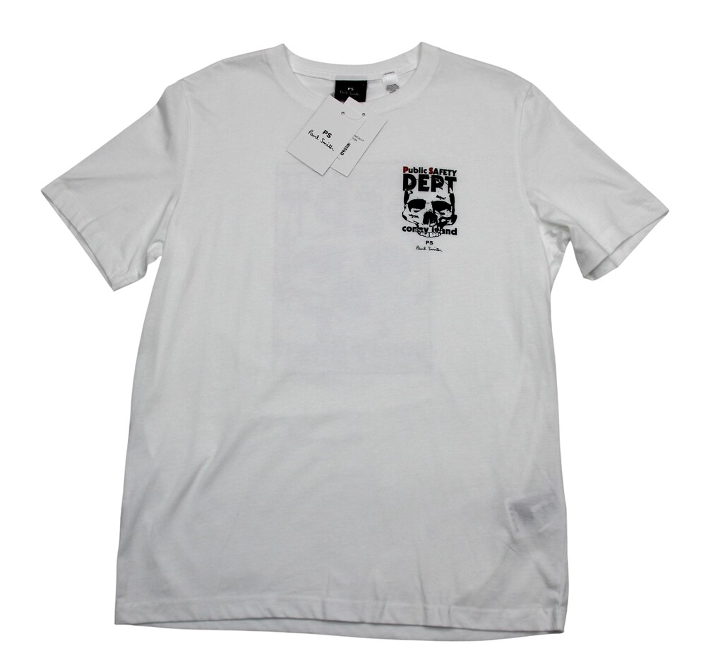 PS Paul Smith Skull Coney Island Graphic T Shirt Mens Small White Cotton NWT